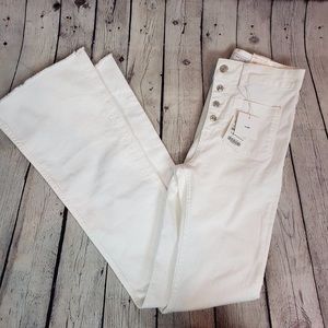 Zara High Rise Button Fly Flare White Jeans